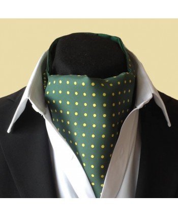 Fine Silk Spotted Cravat with Yellow Spots on Dark Green